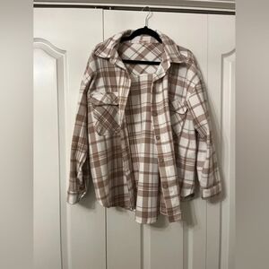 Beige and White Plaid Shacket